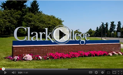 Clark College sign. First image in opening day video.