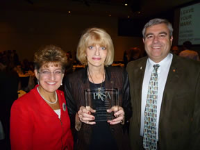 Left to right:  Clark College Foundation President/CEO Lisa Gibert, Executive Director of Communications and Marketing Barbara Kerr, and Clark College President Bob Knight celebrate the collegeï¿½s recognition at PRSA Portlandï¿½s 2011 Spotlight Awards.