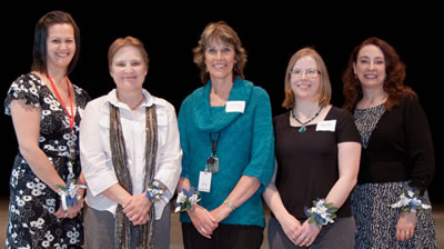 Clark College honored newly tenured faculty members (left to right) Dawn Shults, Meredith Moore, Jenefer King, Angie Marks and April Duvic. 