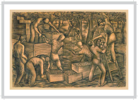 The Apple Pickers, charcoal on paper, 7' x 10.5', Proposal for Mural, 1939