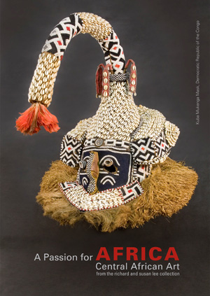 Kuba Mukenga mask made of wood, raffia, shells and beads
