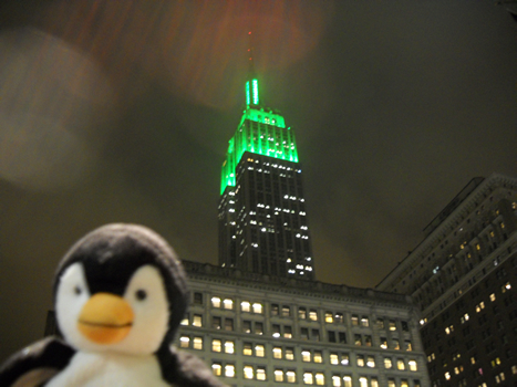 Oswald in front of the Empire State Building in New York City