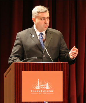 Clark College President Robert K. Knight delivers a State of the College address
