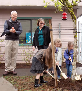 Youngsters plant a tree for Arbor Day