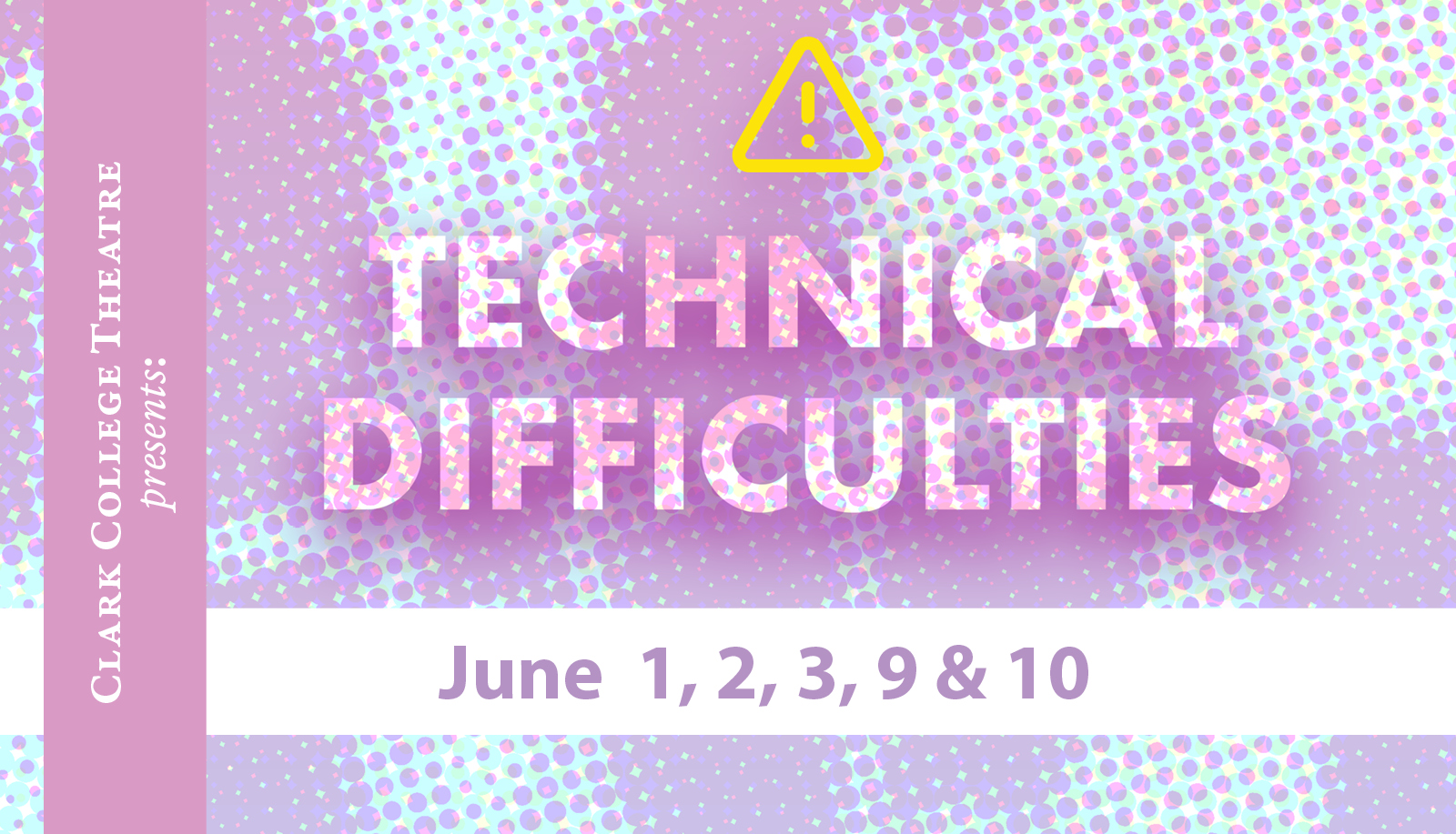 Technical Difficulties words on pixelated pastel colored background