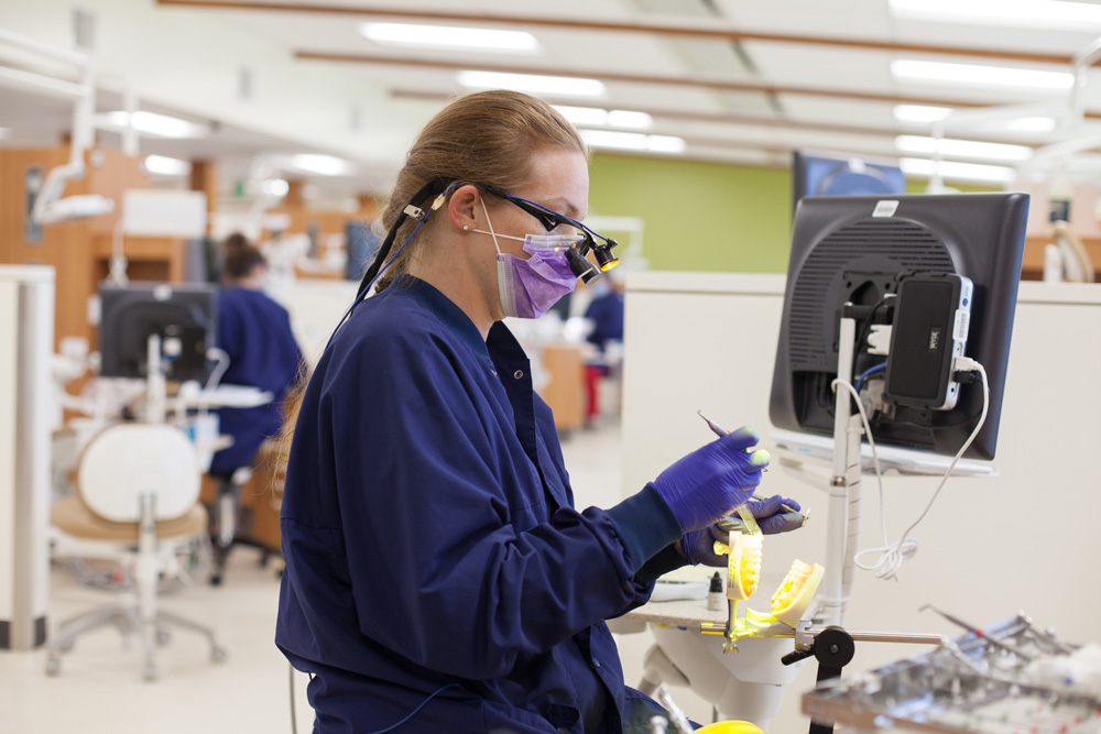 Dental Student works in lab