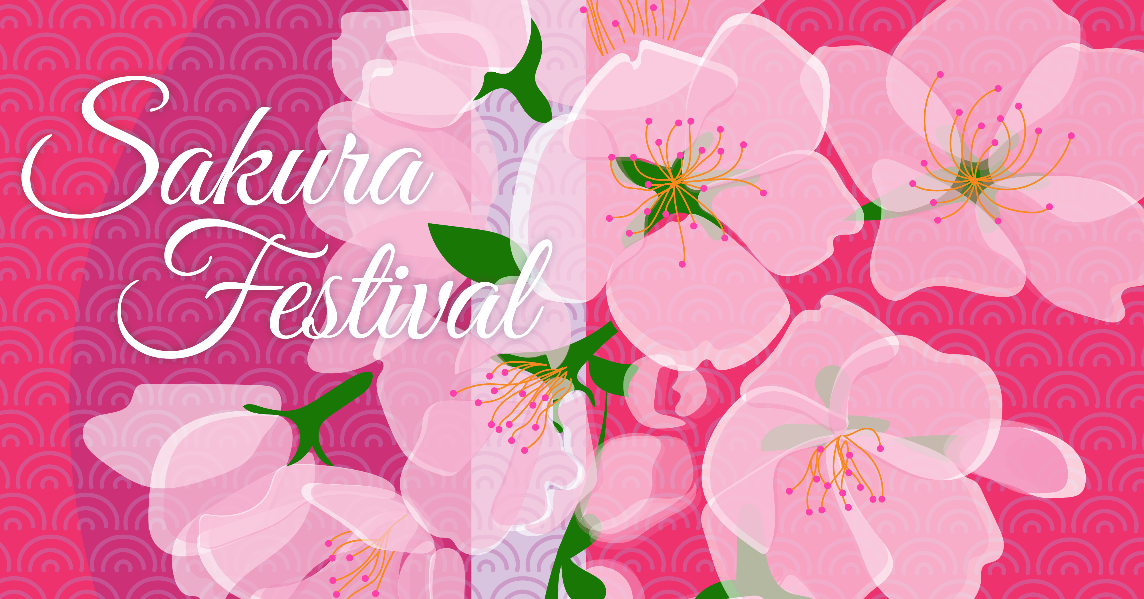 Cherry tree illustration with Sakura Festival in script font