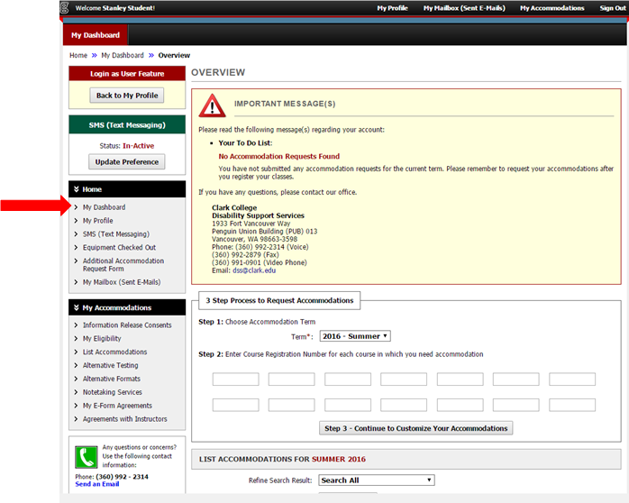 The "My Dashboard" overview page.