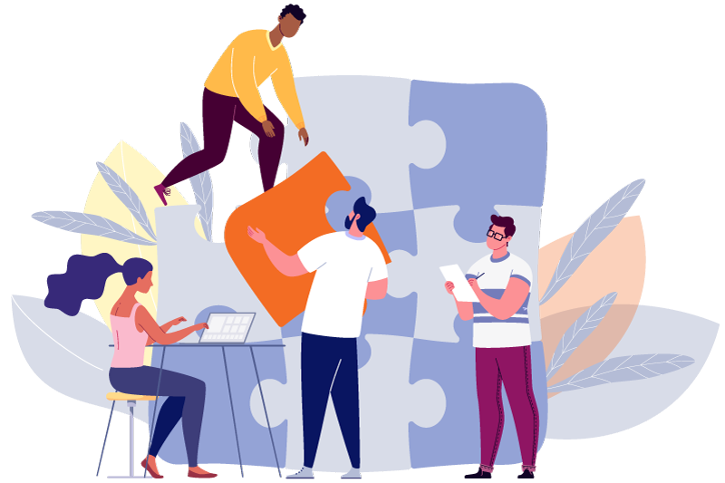 group of people putting a large puzzle together