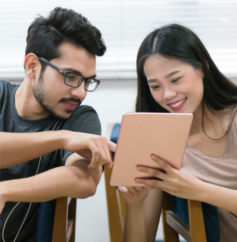 Photo of students on mobile device