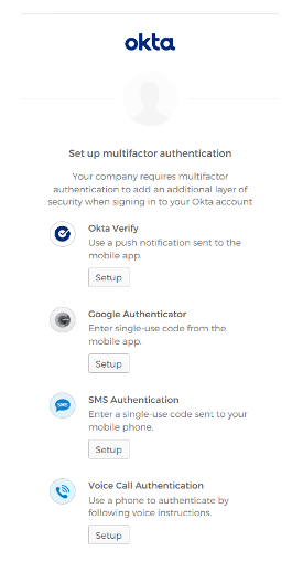 image of OKTA set up window