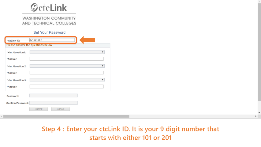 Step 4: Enter your ctcLink ID
