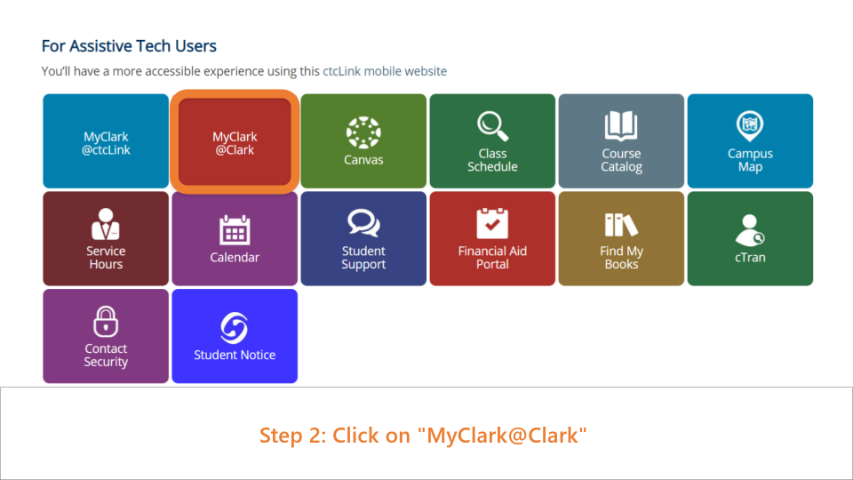 Clark Students page, highlighting link to 'MyClark@Clark'.