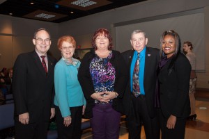 Jack Burkman, Sherry Parker, alumnus Dena Brill, Royce Pollard and Jada Rupley at the 2014 State of the College address.