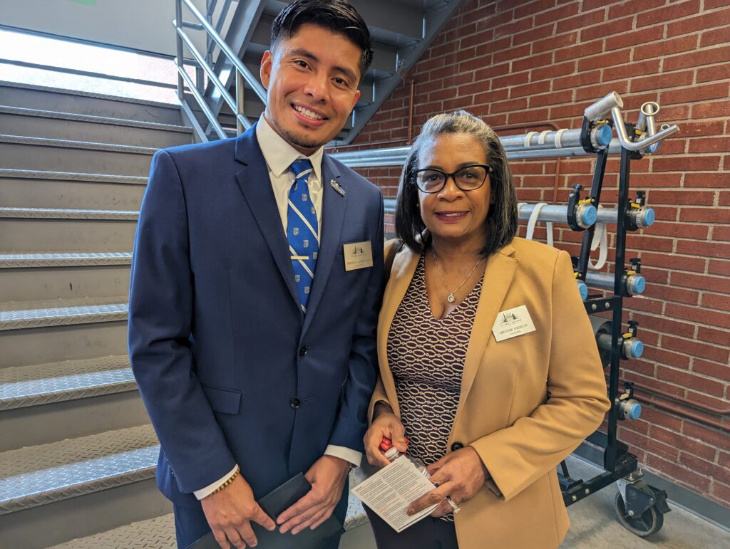 Board of Trustees Chair Cristhian Canseco Juarez and Trustee Denise Gideon.