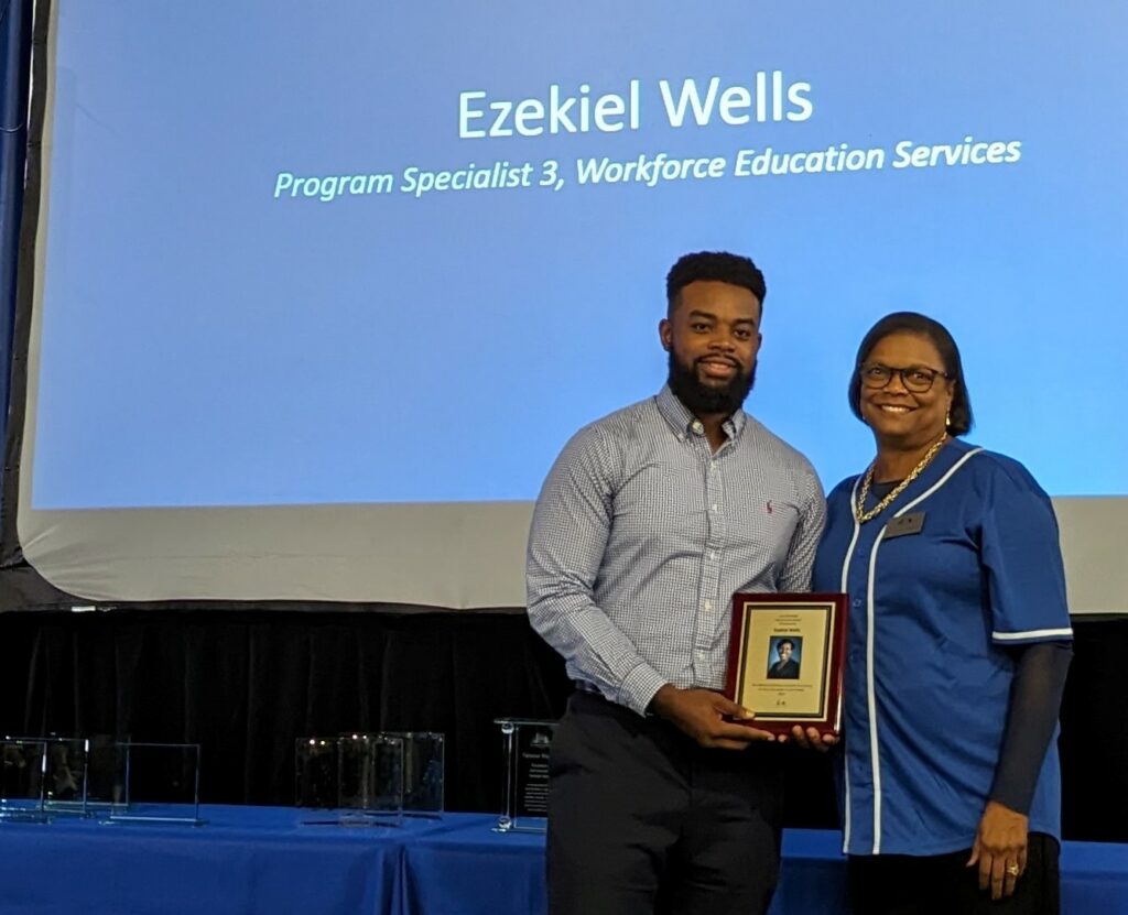Lora Whitfield Social Equity Award recipient Ezekiel Wells with Dr. Edwards.