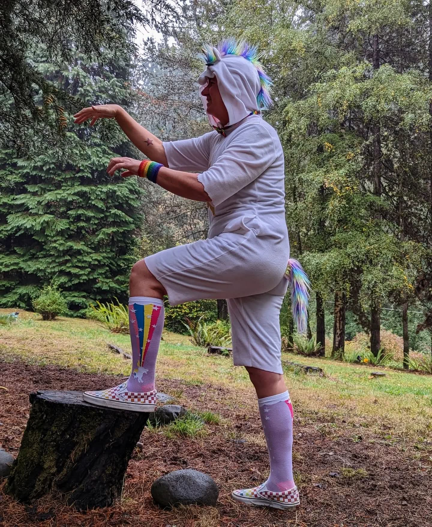 Cath Busha in a unicorn costume