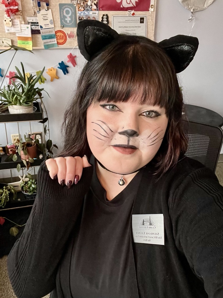 Stephanie Leeper in a black cat costume