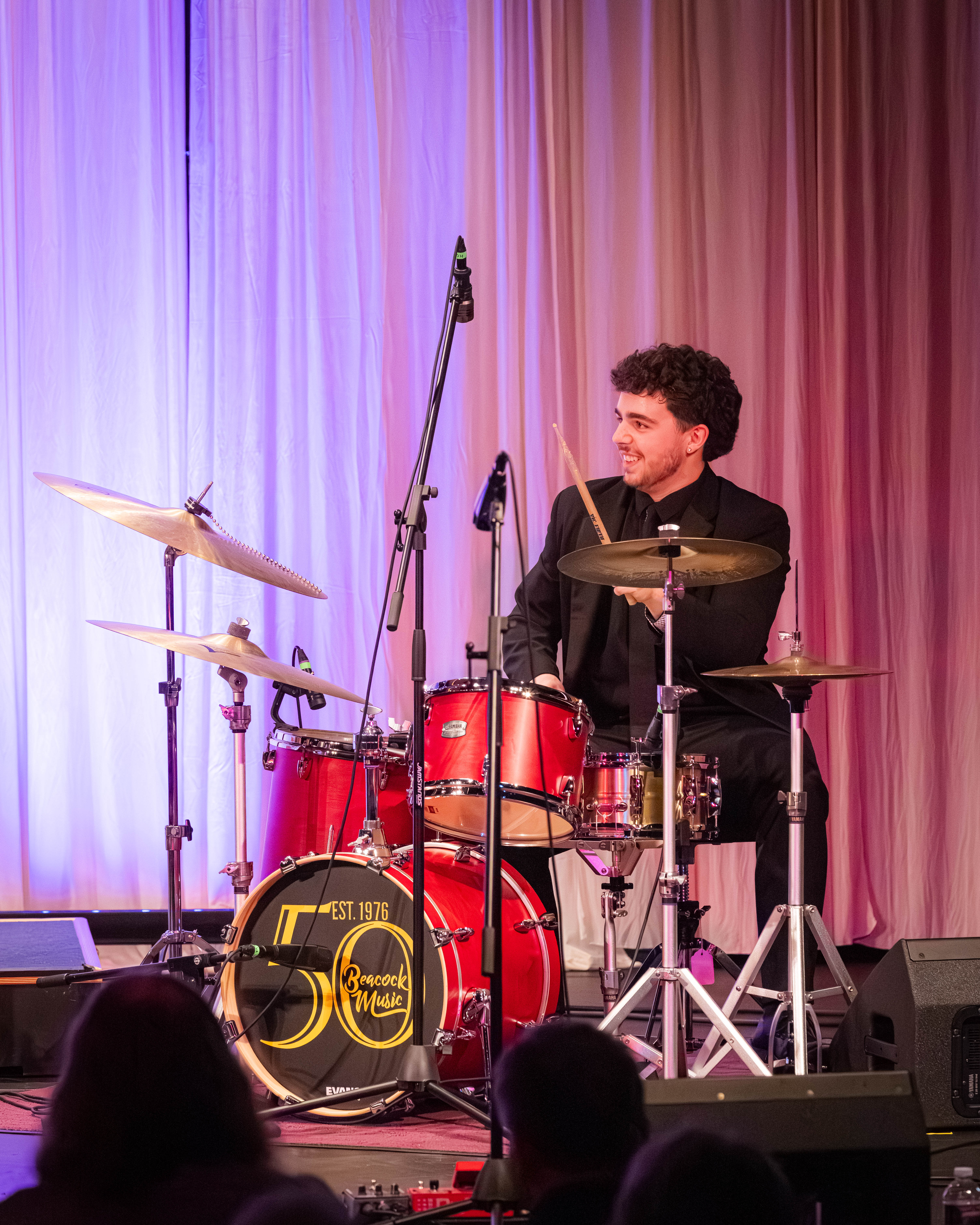 Clark student Blake Bruning on the drums at Stefon Harris performance