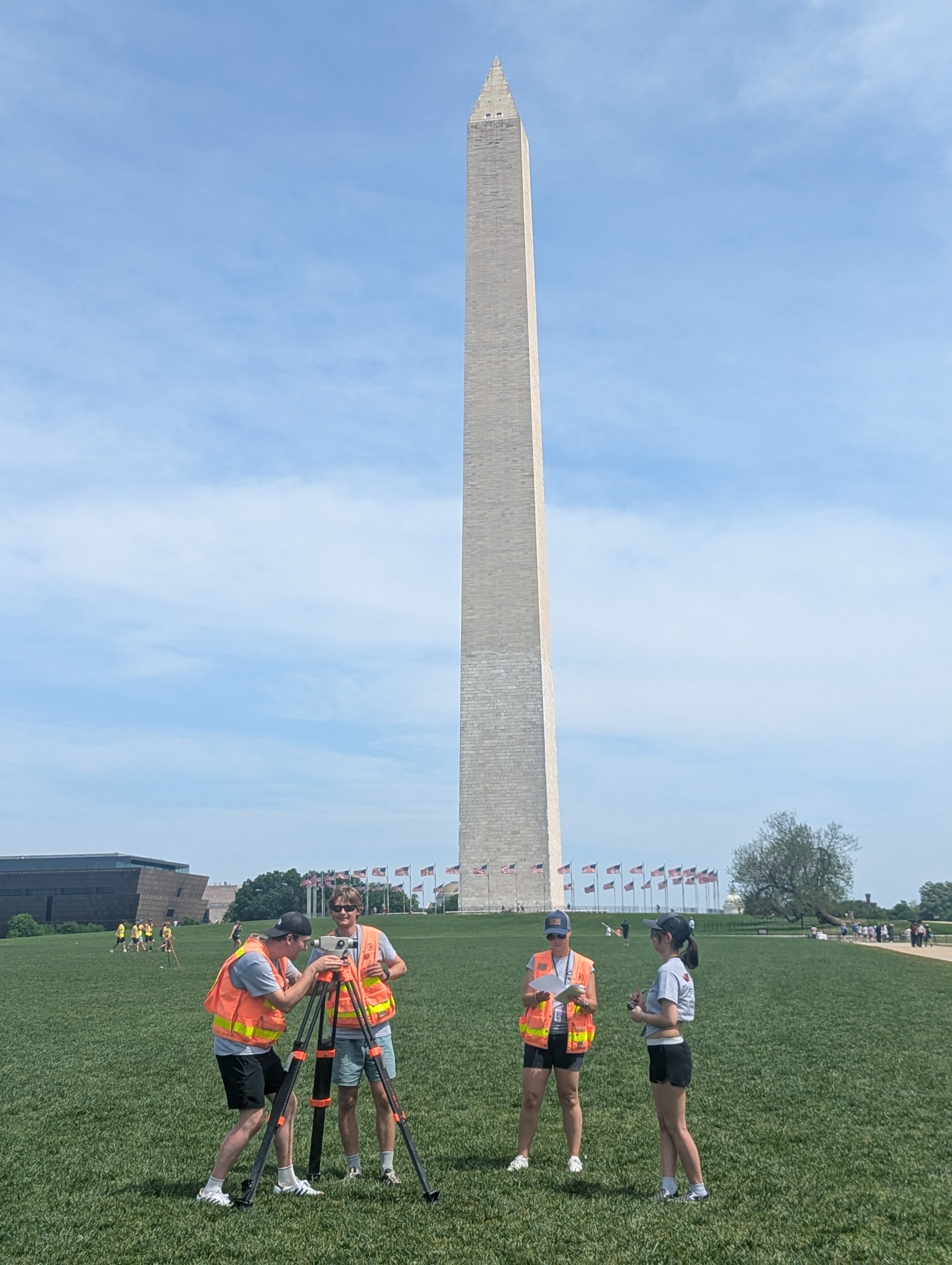 Surveying students in front of the Washington Monument
