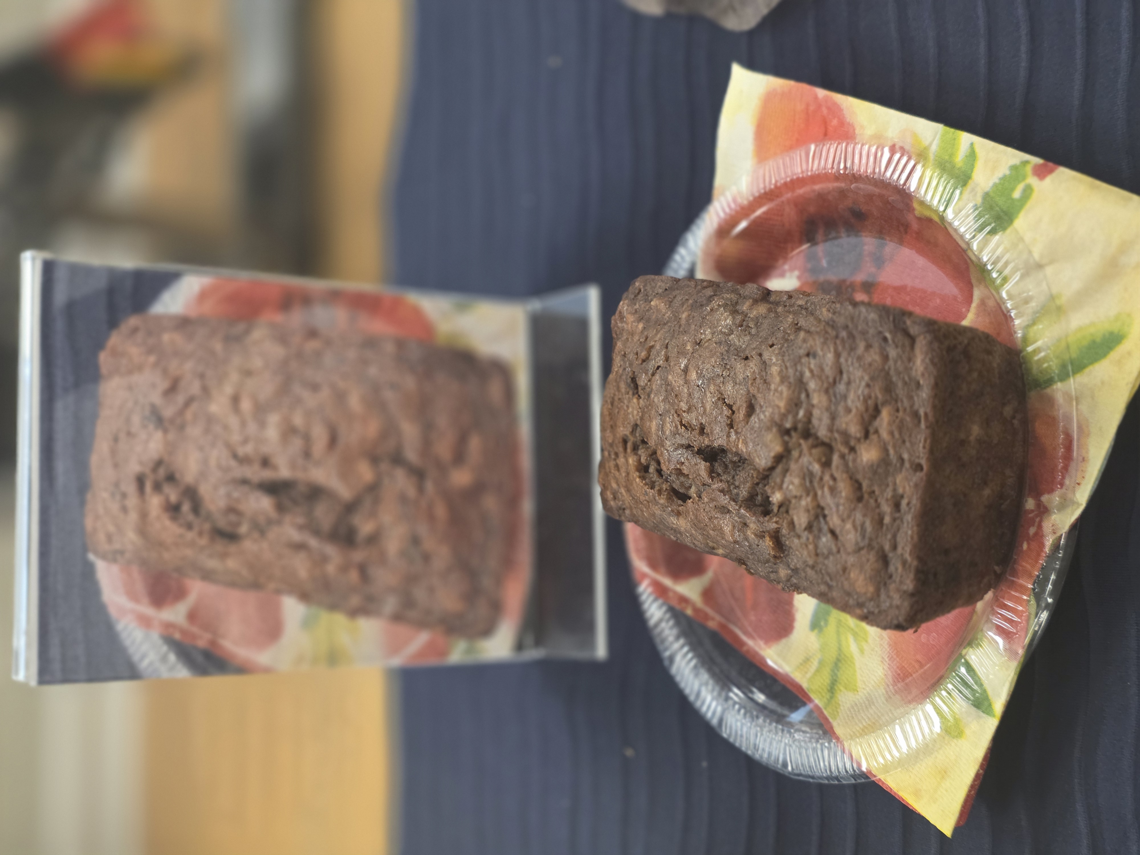 Chocolate banana bread on a colorful plate