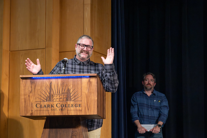 Jeff Rush speaking at the podium during tenure reception