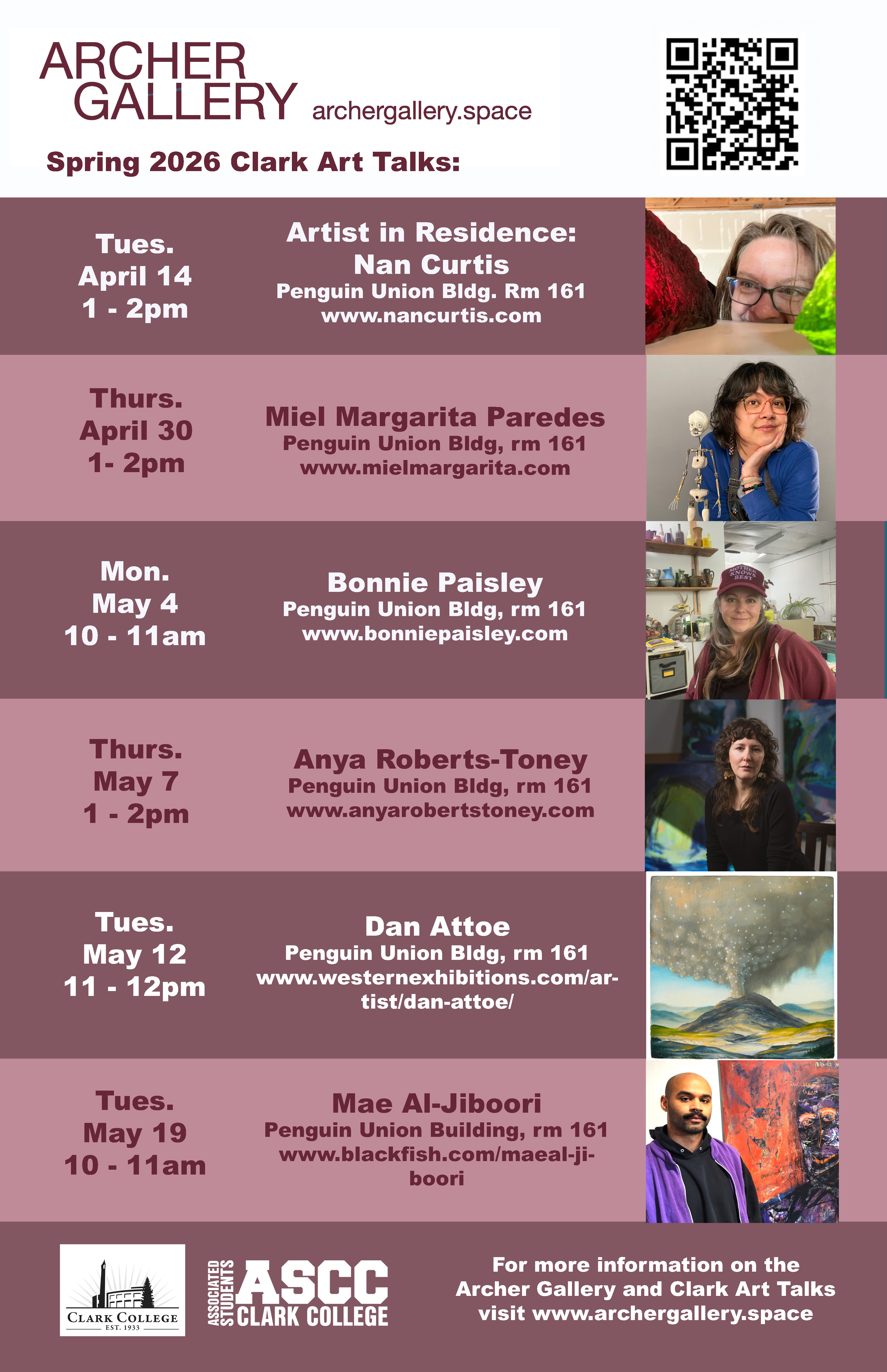 Poster listing upcoming art talks