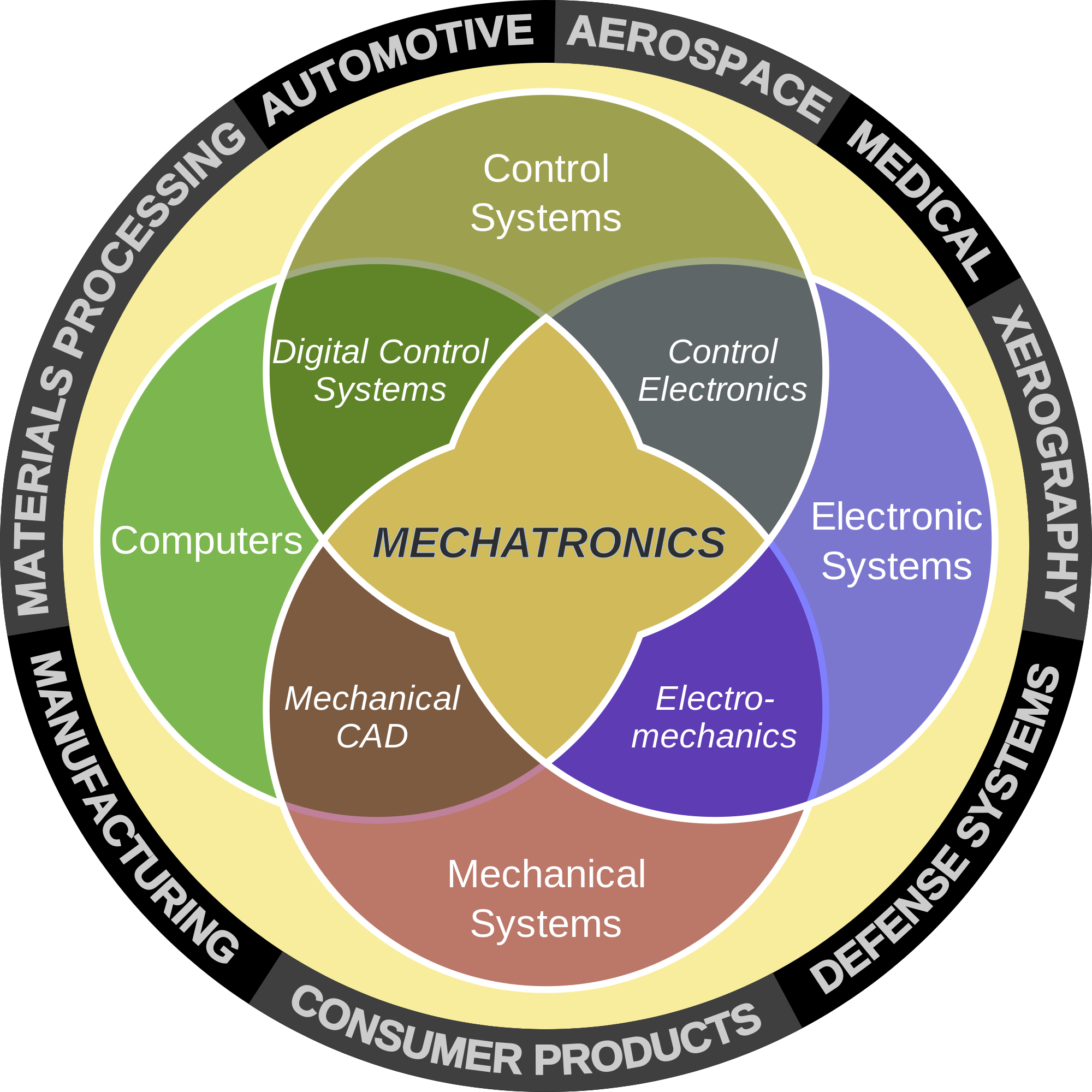 Graphic showing the various branches of Mechatronics