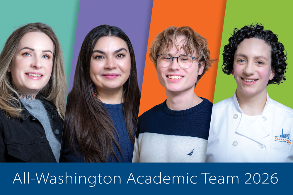 Collage of four student portraits, each a member of the All-Washington Academic Team.