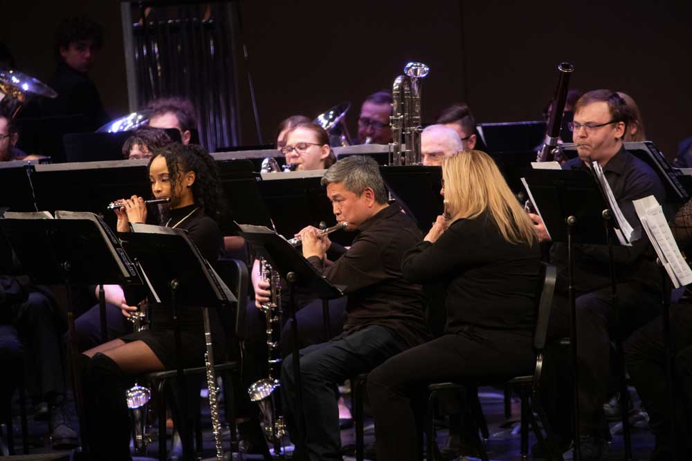 A concert band performs.