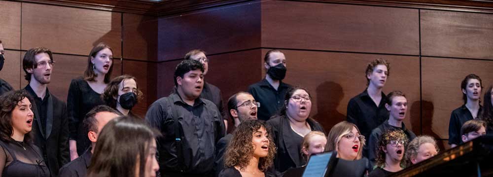 A concert choir performs.