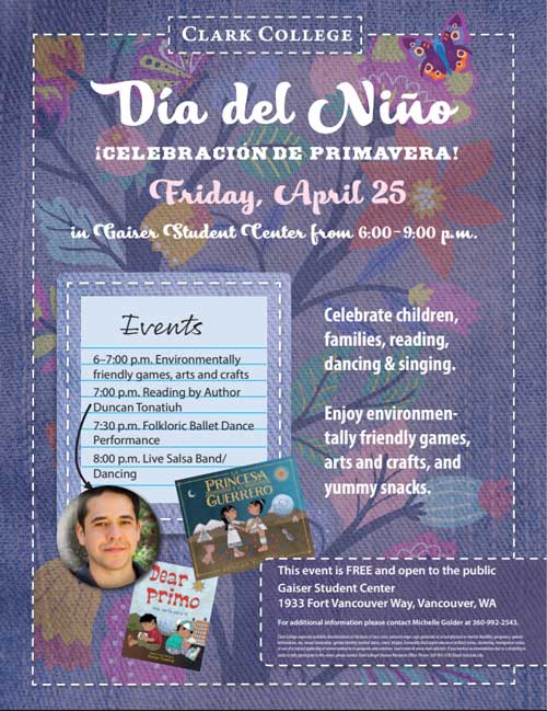 A flyer explaining Dia del Nino event details that will take place on April 25, 2025 in Gaiser Student Center from 6 p.m. to 9 p.m.
