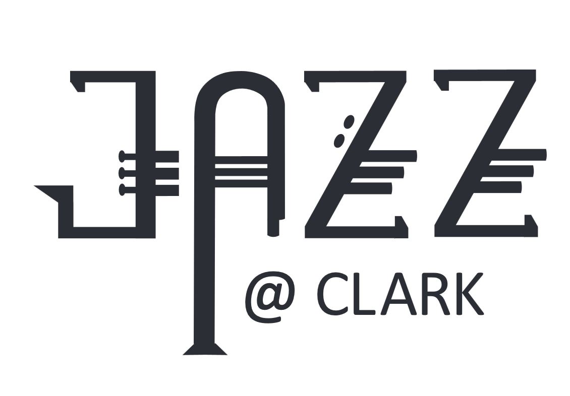 A logo featuring the words 'Jazz @ Clark' with the letters 'JAZZ' designed as band instruments.