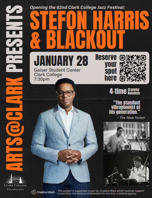A flyer explaining Stefon Harris and Blackout 2026 event details.