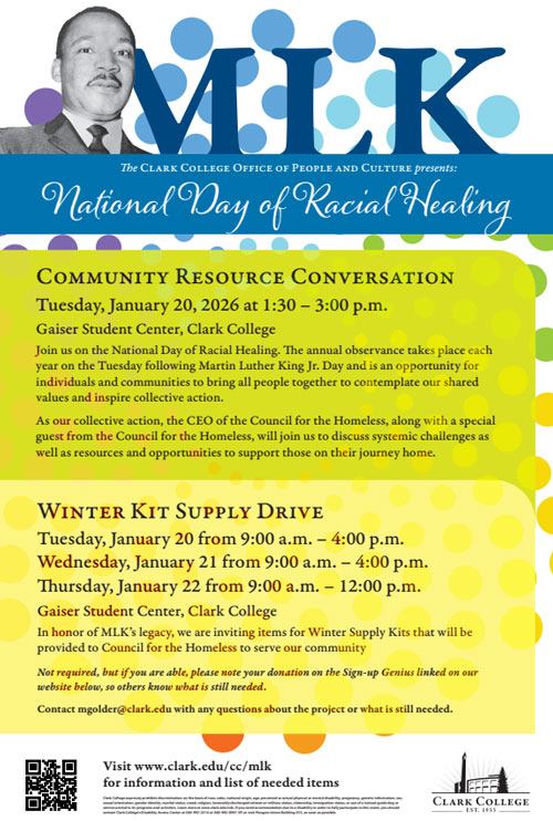 A flyer explaining MLK event details and the Winter Kit Supply Drive event.