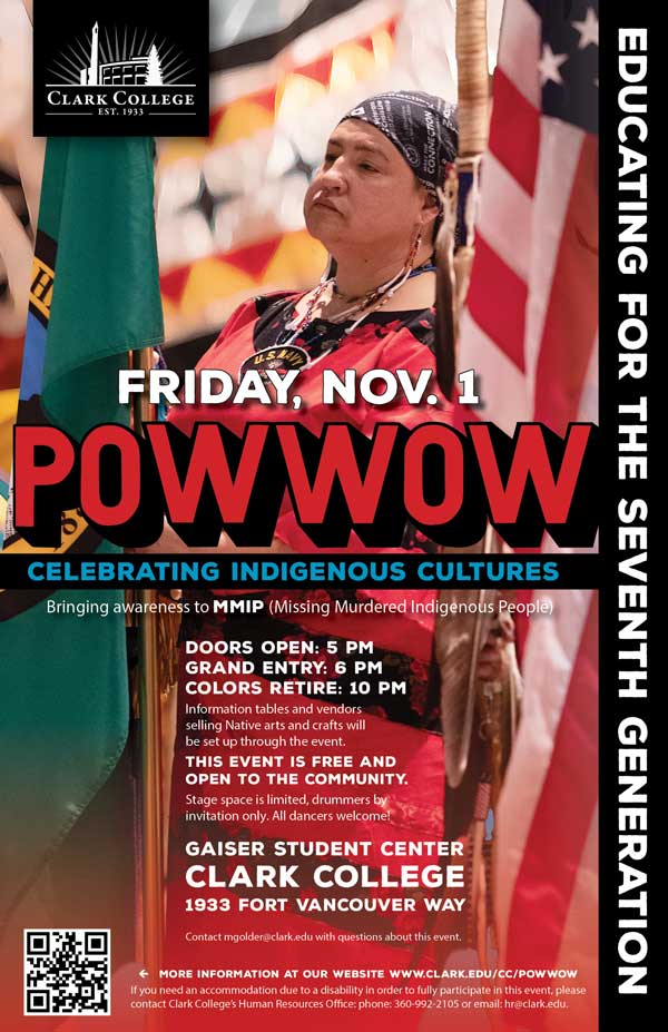 Digital flyer explaining the details to the annual POWWOW event on Friday, November 3rd