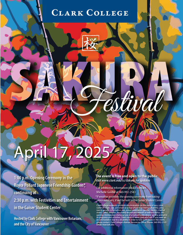 A flyer explaining Sakura Festival event details that will take place on April 17, 2025. The event is free and open to the public.