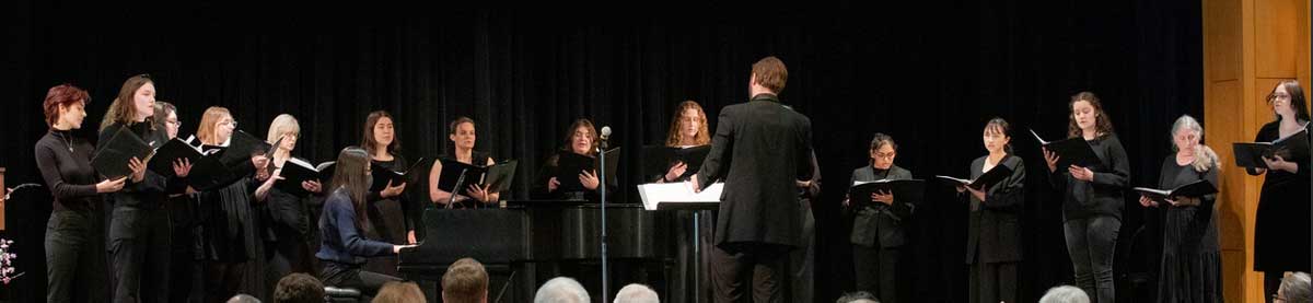 Treble Ensemble performs under the direction of Dr. Jacob Funk, the Director of Choirs at Clark College