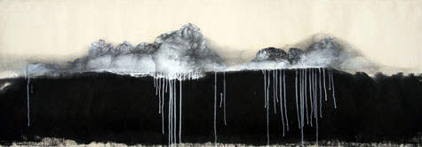 Chang-Ae Song painting, Sumi-ink, graphite, photocopied collage on mulberry paper
