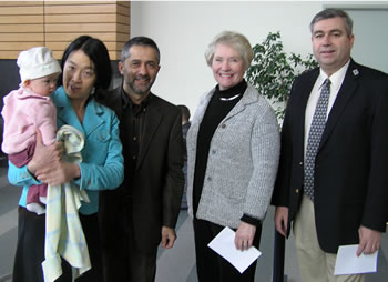 English Professor Geneva Chao (holding her child), Vice President of Instruction Dr. Rassoul Dastmozd, Executive Dean of Planning and Advancement Candy Bennett and Clark College President Bob Knight.