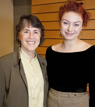 Clark College art professor Dr. Sally Tomlinson (left), pictured with student Hailee Hunter, was the first presenter in the 2009-2010 Faculty Speaker Series. 