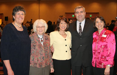 English as a Non-Native Language professor and 1985 Woman of Achievement Priscila Martins-Read, former director of women�s programs and Women of Achievement event founder Pat Watne, KGW-TV anchor and Women of Achievement emcee Laurel Porter, Clark College President Bob Knight, and YWCA Clark County Executive Director Kathy Kniep.